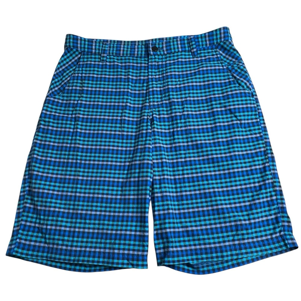 Lululemon Athletica Mens 36 Blue Green‎ Plaid Kahuna 11" Inseam Chino Shorts